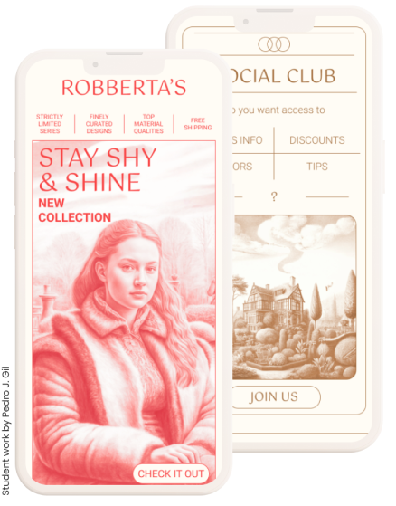 Pantalla de la versión móvil de la web de la tienda de ropa 'Robberta's', mostrando imágenes generadas por IA.